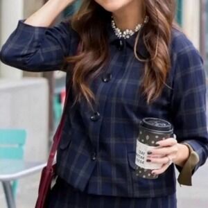 Cabi Button Up Plaid Print Blazer Jacket #3551 Size M Preppy Academia Navy Blue